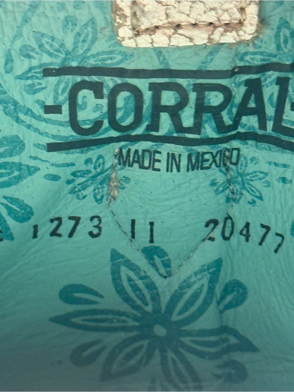 Corral Cream Cowboy Boots with Teal Rose Embroidery - Picture 5 of 6